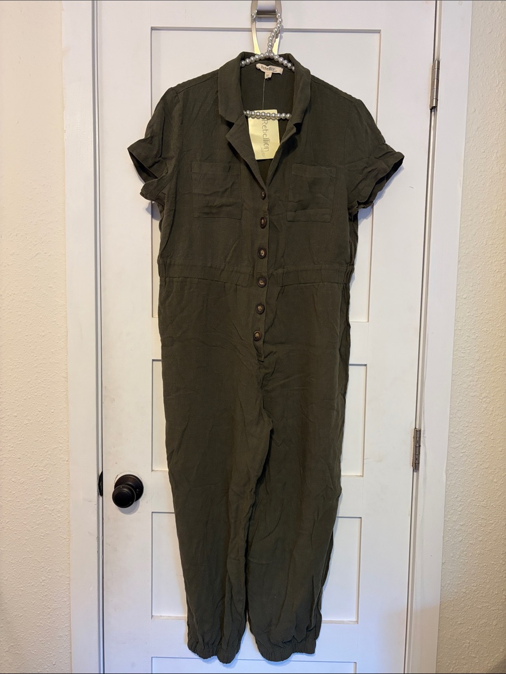 🆕 Rebellion Olive Utility Short-Sleeve Jumpsuit